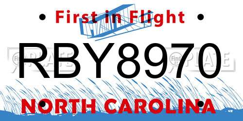 RBY8970 North Carolina License Plate