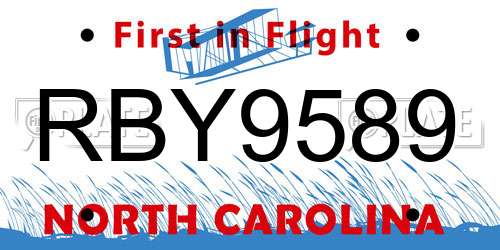 RBY9589 North Carolina License Plate