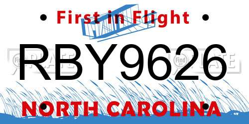 RBY9626 North Carolina License Plate