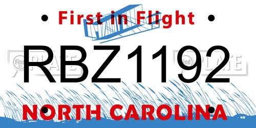RBZ1192 North Carolina License Plate