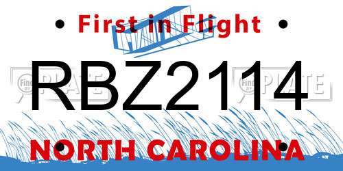 RBZ2114 North Carolina License Plate