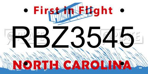 RBZ3545 North Carolina License Plate