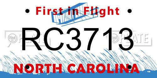 RC3713 North Carolina License Plate