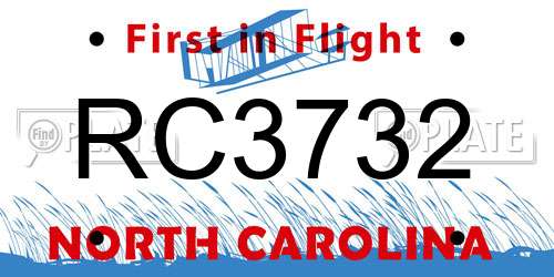 RC3732 North Carolina License Plate