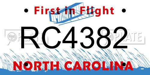 RC4382 North Carolina License Plate
