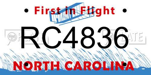 RC4836 North Carolina License Plate