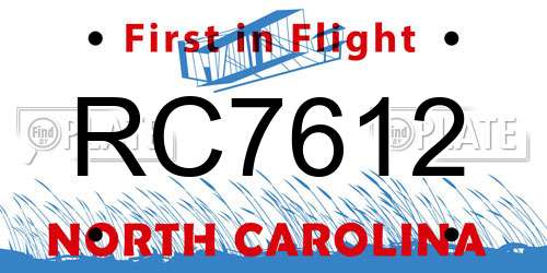 RC7612 North Carolina License Plate