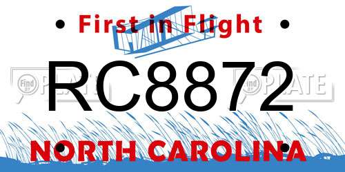 RC8872 North Carolina License Plate