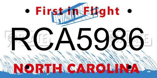 RCA5986 North Carolina License Plate
