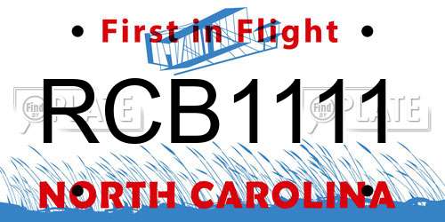 RCB1111 North Carolina License Plate