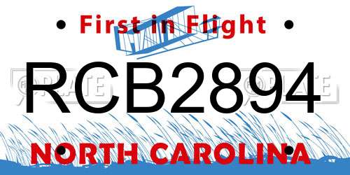 RCB2894 North Carolina License Plate