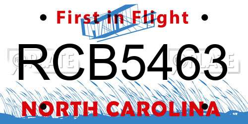 RCB5463 North Carolina License Plate