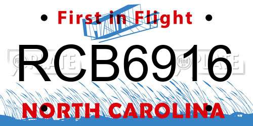 RCB6916 North Carolina License Plate