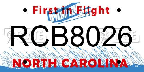 RCB8026 North Carolina License Plate