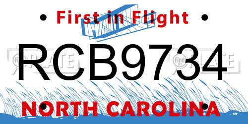 RCB9734 North Carolina License Plate