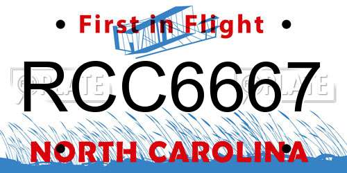 RCC6667 North Carolina License Plate
