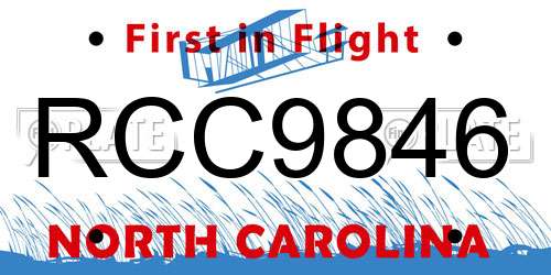RCC9846 North Carolina License Plate
