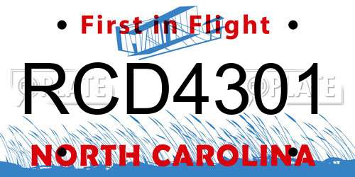 RCD4301 North Carolina License Plate