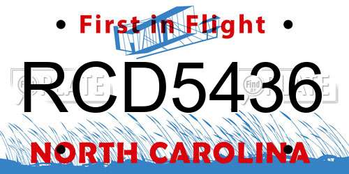 RCD5436 North Carolina License Plate