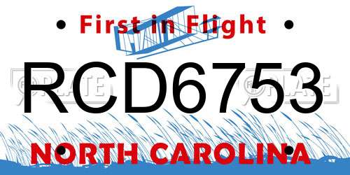 RCD6753 North Carolina License Plate
