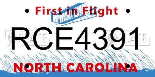 RCE4391 North Carolina License Plate