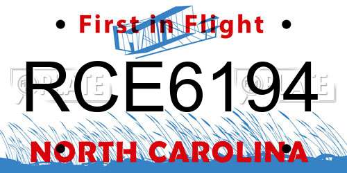 RCE6194 North Carolina License Plate