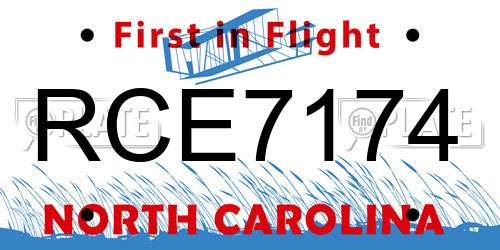 RCE7174 North Carolina License Plate