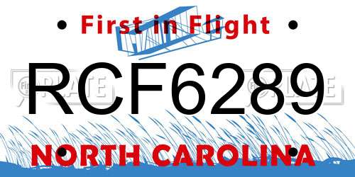 RCF6289 North Carolina License Plate