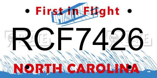 RCF7426 North Carolina License Plate