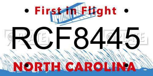RCF8445 North Carolina License Plate