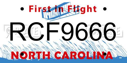 RCF9666 North Carolina License Plate