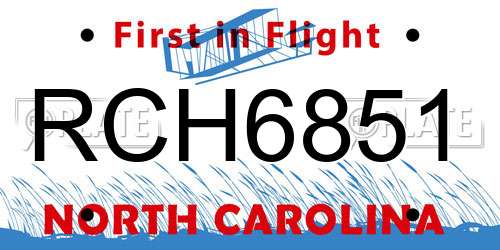 RCH6851 North Carolina License Plate