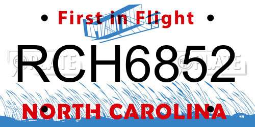 RCH6852 North Carolina License Plate