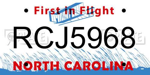 RCJ5968 North Carolina License Plate
