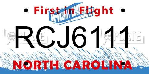 RCJ6111 North Carolina License Plate