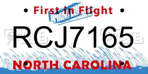 RCJ7165 North Carolina License Plate