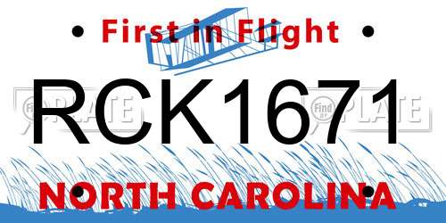RCK1671 North Carolina License Plate