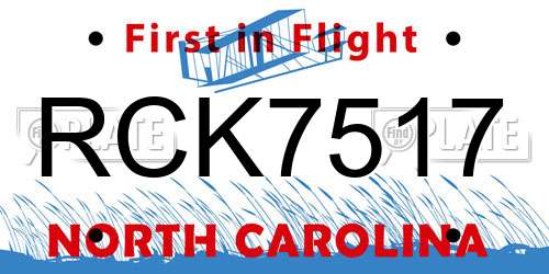 RCK7517 North Carolina License Plate