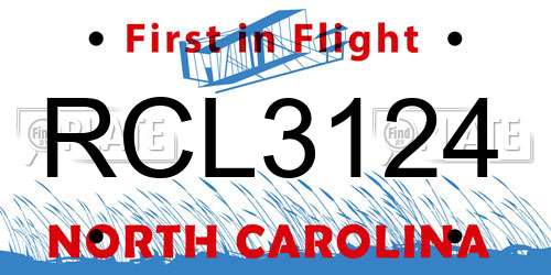 RCL3124 North Carolina License Plate