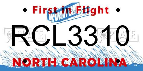 RCL3310 North Carolina License Plate