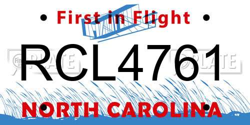 RCL4761 North Carolina License Plate