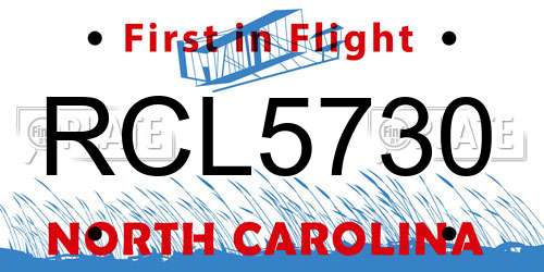 RCL5730 North Carolina License Plate