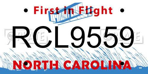 RCL9559 North Carolina License Plate
