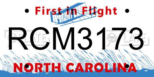 RCM3173 North Carolina License Plate