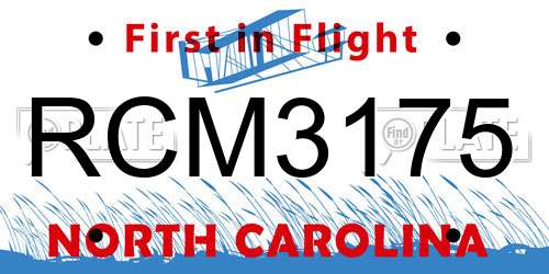 RCM3175 North Carolina License Plate