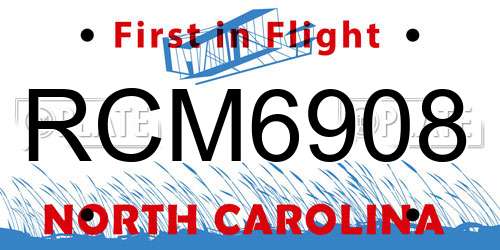 RCM6908 North Carolina License Plate
