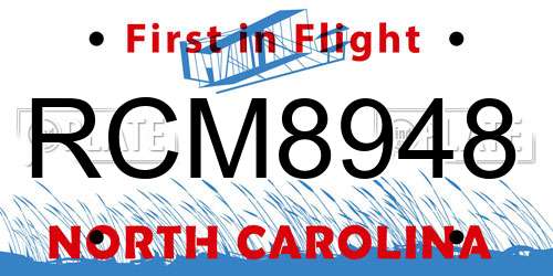 RCM8948 North Carolina License Plate