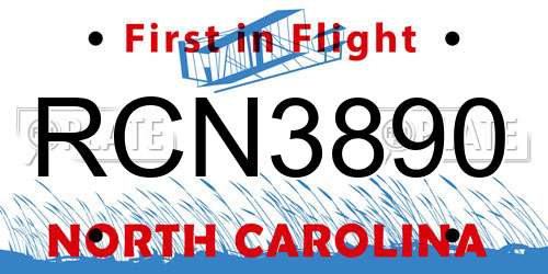 RCN3890 North Carolina License Plate