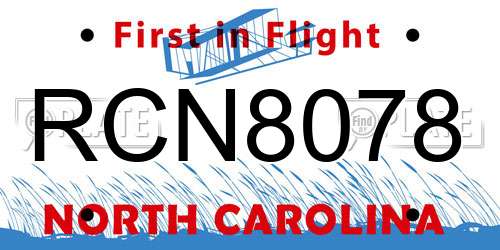 RCN8078 North Carolina License Plate