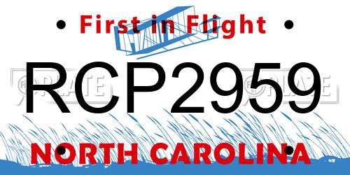 RCP2959 North Carolina License Plate
